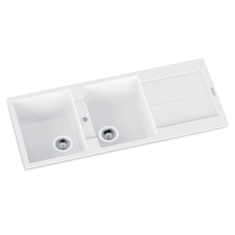 Carysil Enigma D200 Double Bowl with Drainer Board Granite Kitchen Sink Top Mount | 1160 x 500 x 200 mm