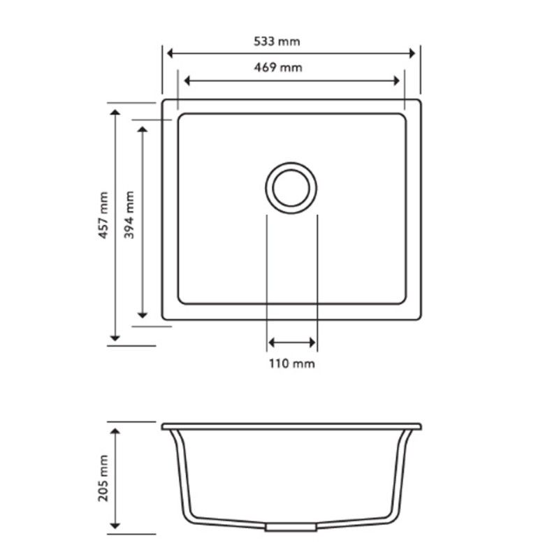 Carysil Salsa Single Bowl Granite Kitchen/Laundry Sink Top/Flush/Under Mount | 533 x 457 x 205mm