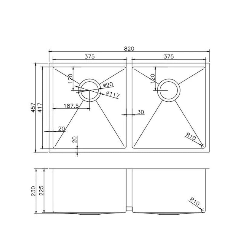 Rose Gold PVD 1.2mm Handmade Top/Undermount Double Bowls Kitchen Sink | 820x457x230mm