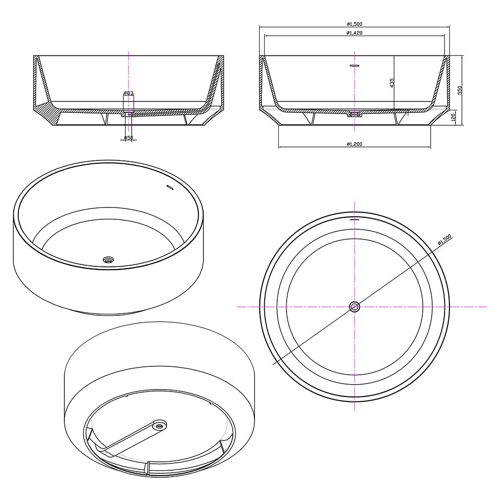Arcisan Venn 1500 Round Solid Surface Bath