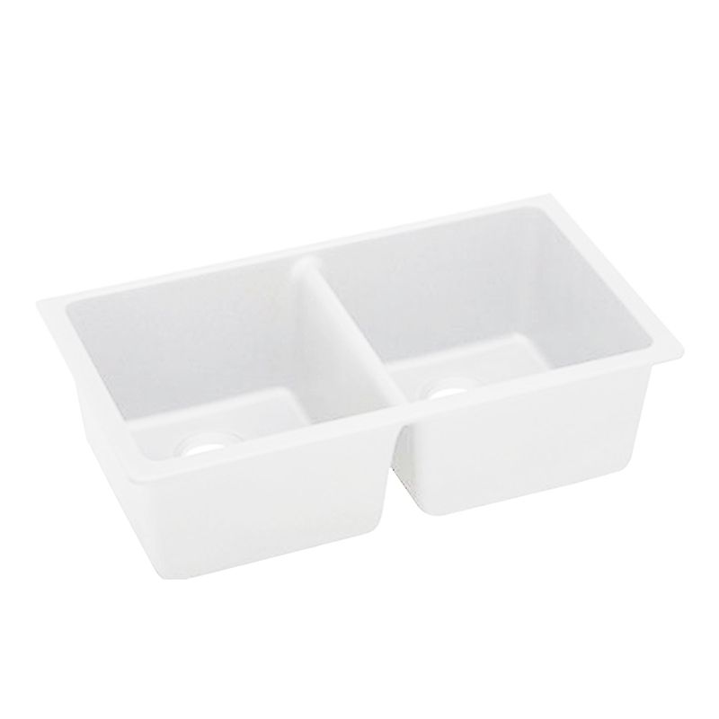 White Kitchen Sink Granite Stone Under Mount Double Bowls | 838 x 476 x 241 mm
