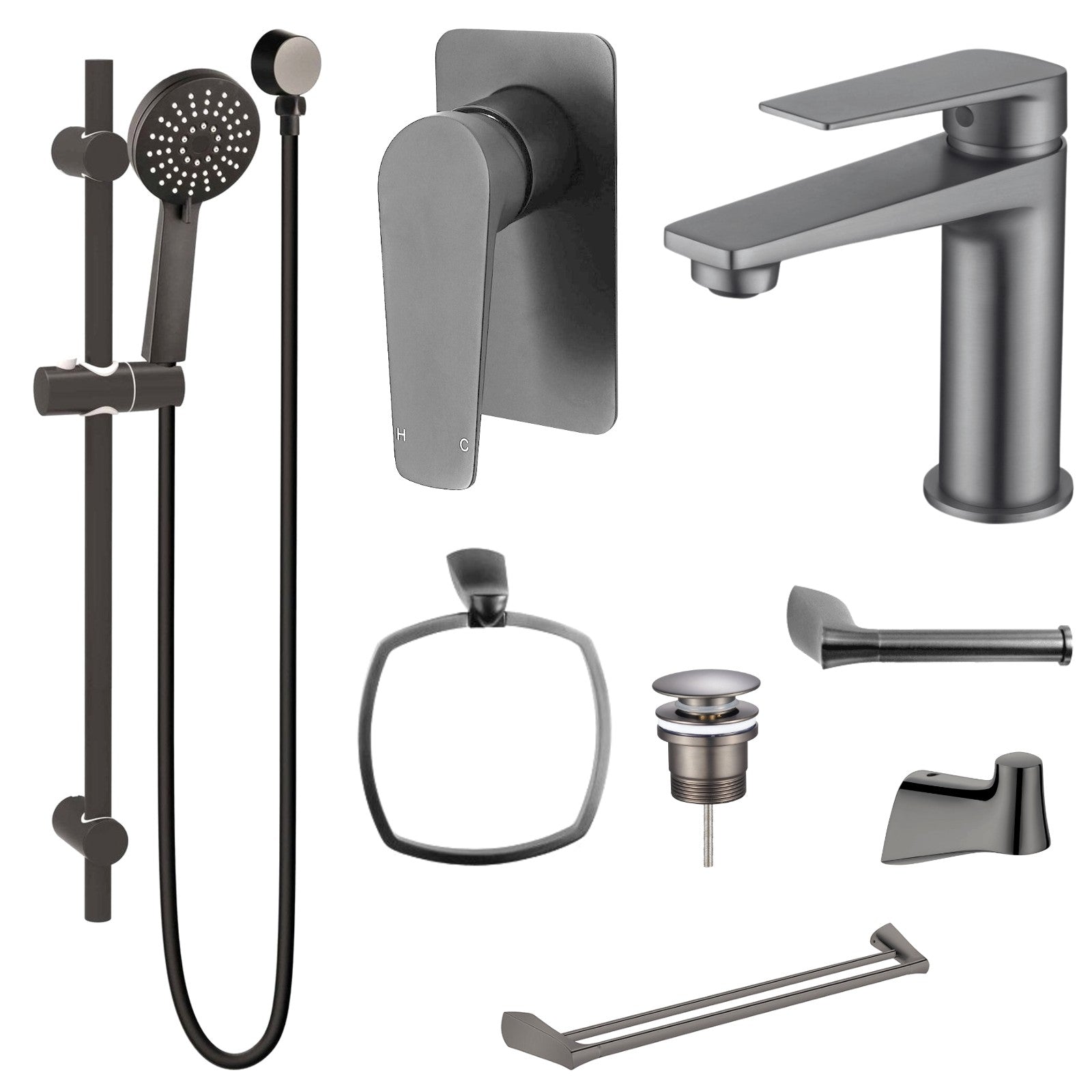 Zenmo EXON 8-Piece Bathroom Package - Gun Metal: every piece in the package