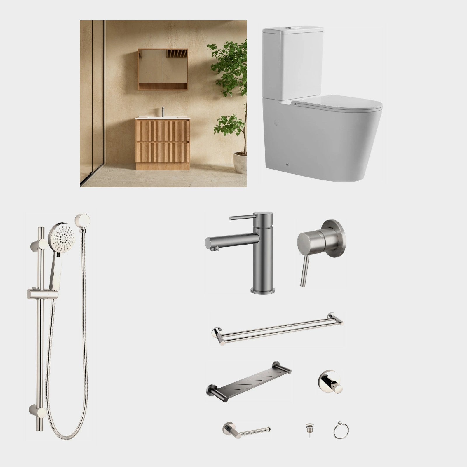 Zenmo JESS 12-Piece Complete Bathroom Package with Vanity - Brushed Nickel: every piece in the package