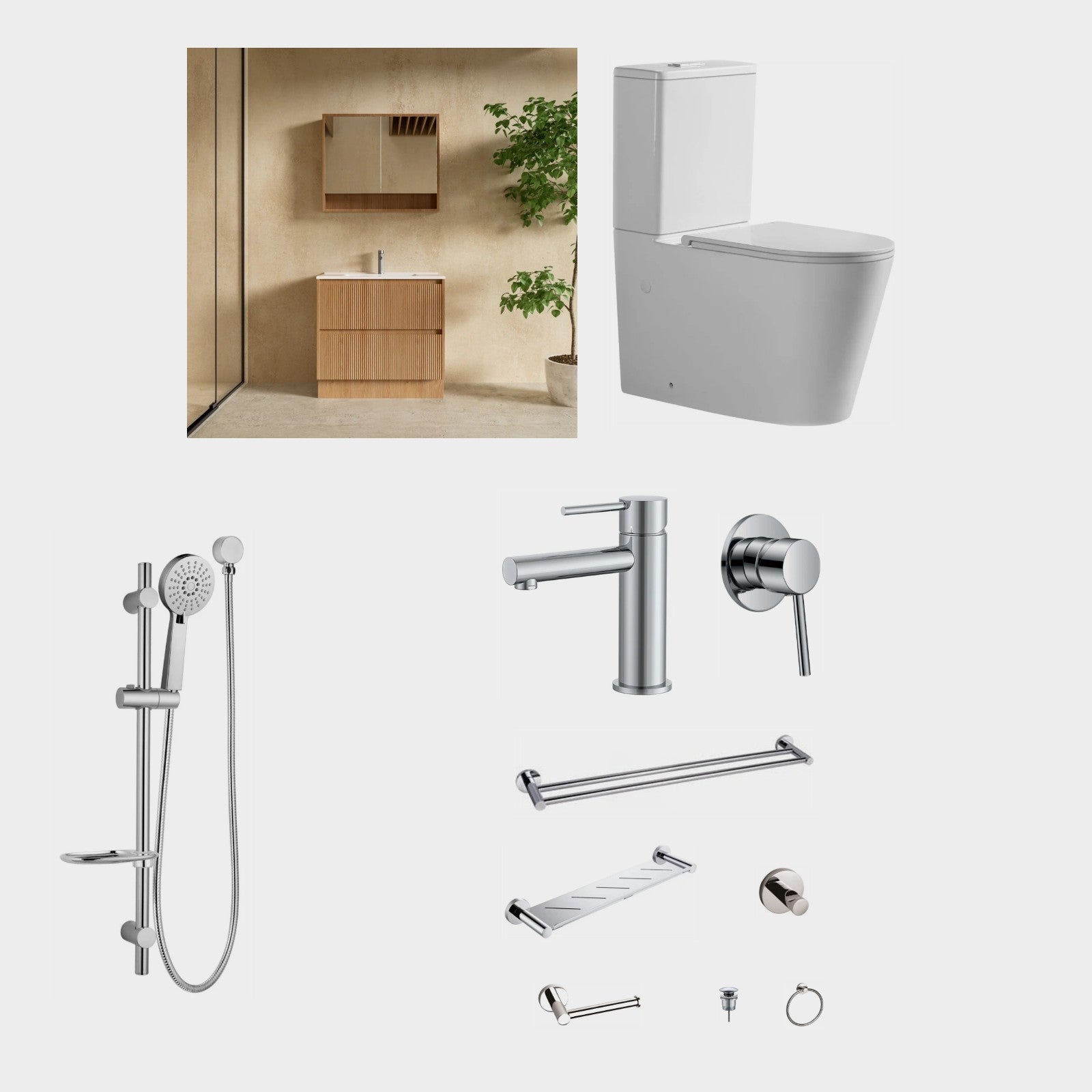 Zenmo JESS 12-Piece Complete Bathroom Package with Vanity - Chrome: every piece in the package