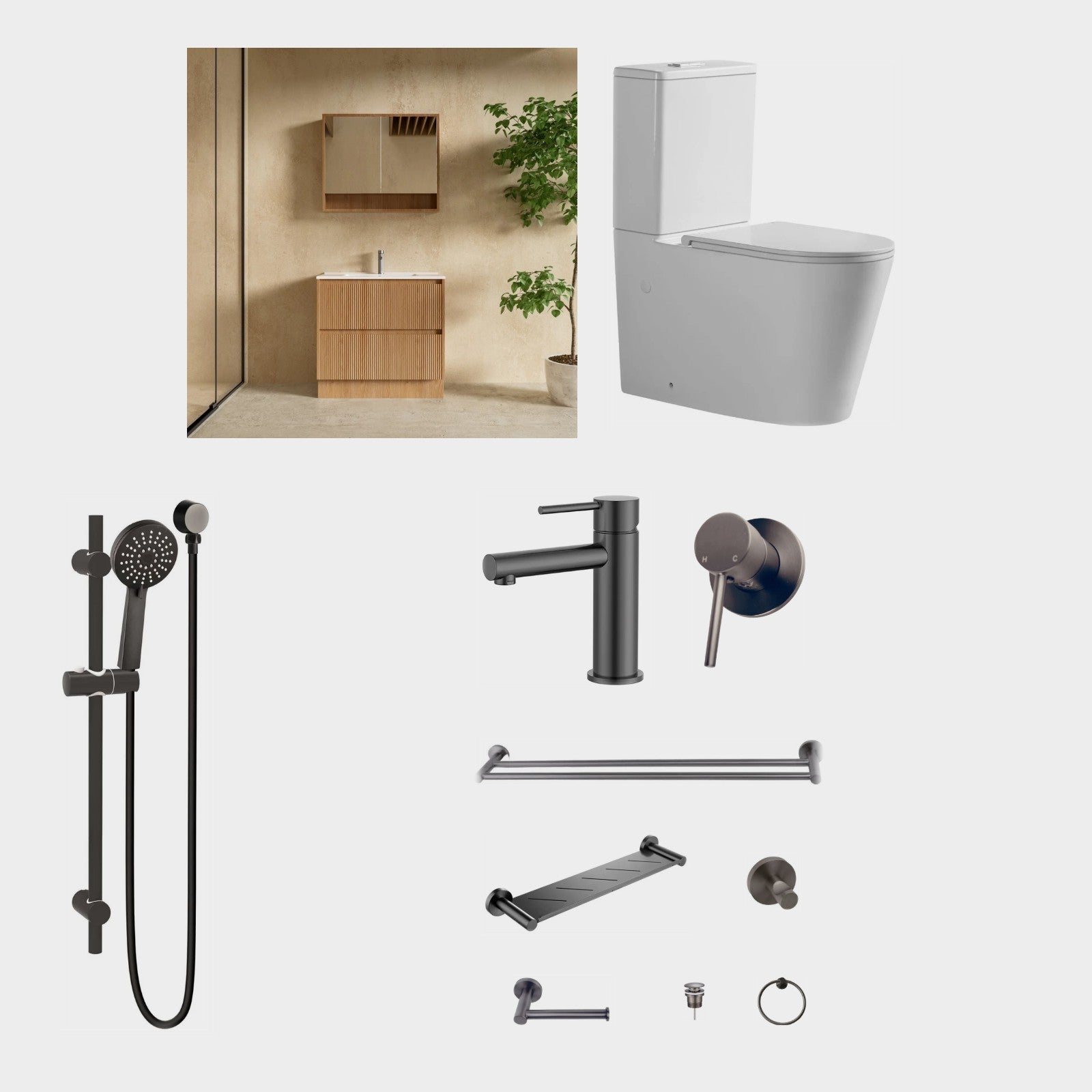 Zenmo JESS 12-Piece Complete Bathroom Package with Vanity - Gun Metal: every piece in the package