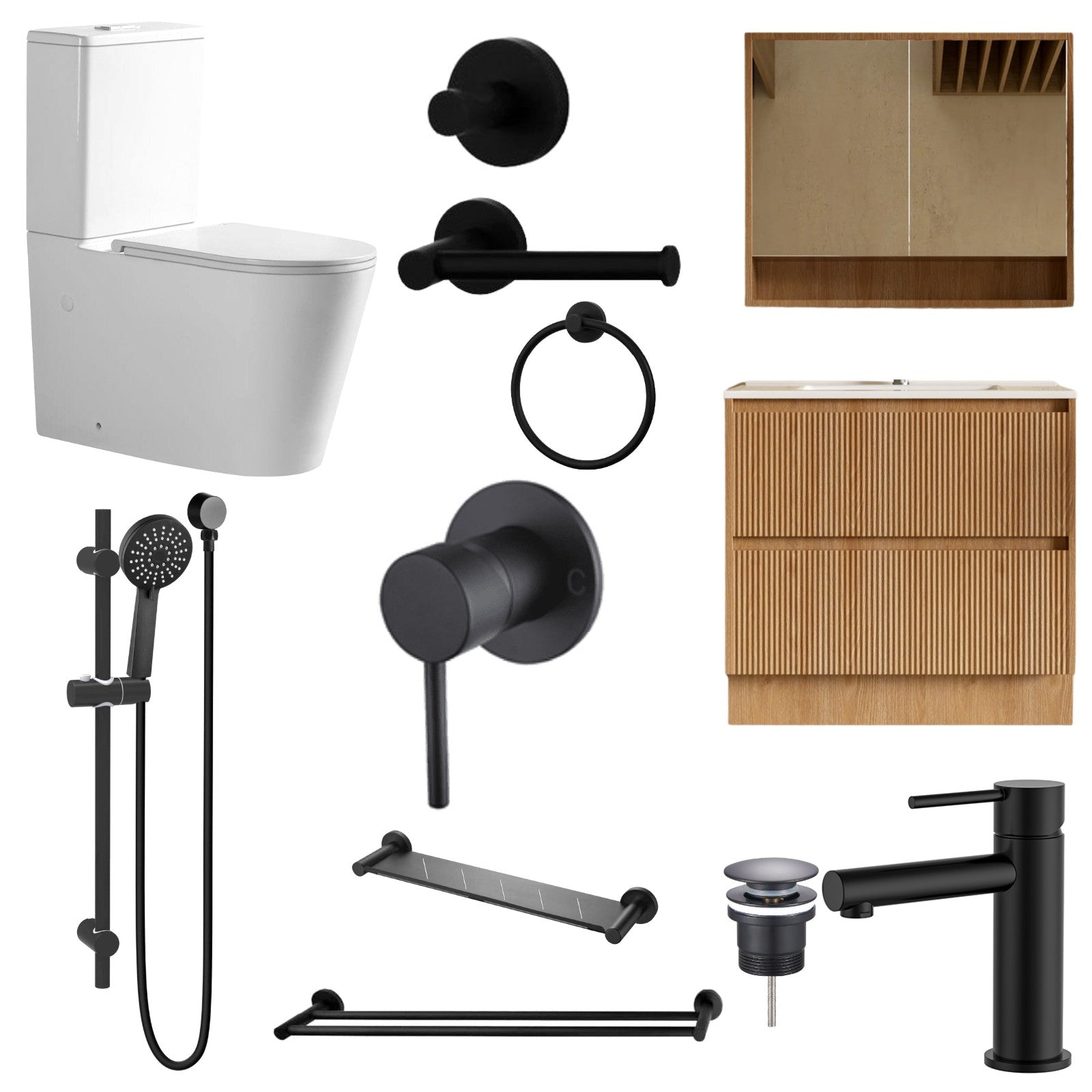 Zenmo JESS 12-Piece Complete Bathroom Package with Vanity - Matte Black: every piece in the package