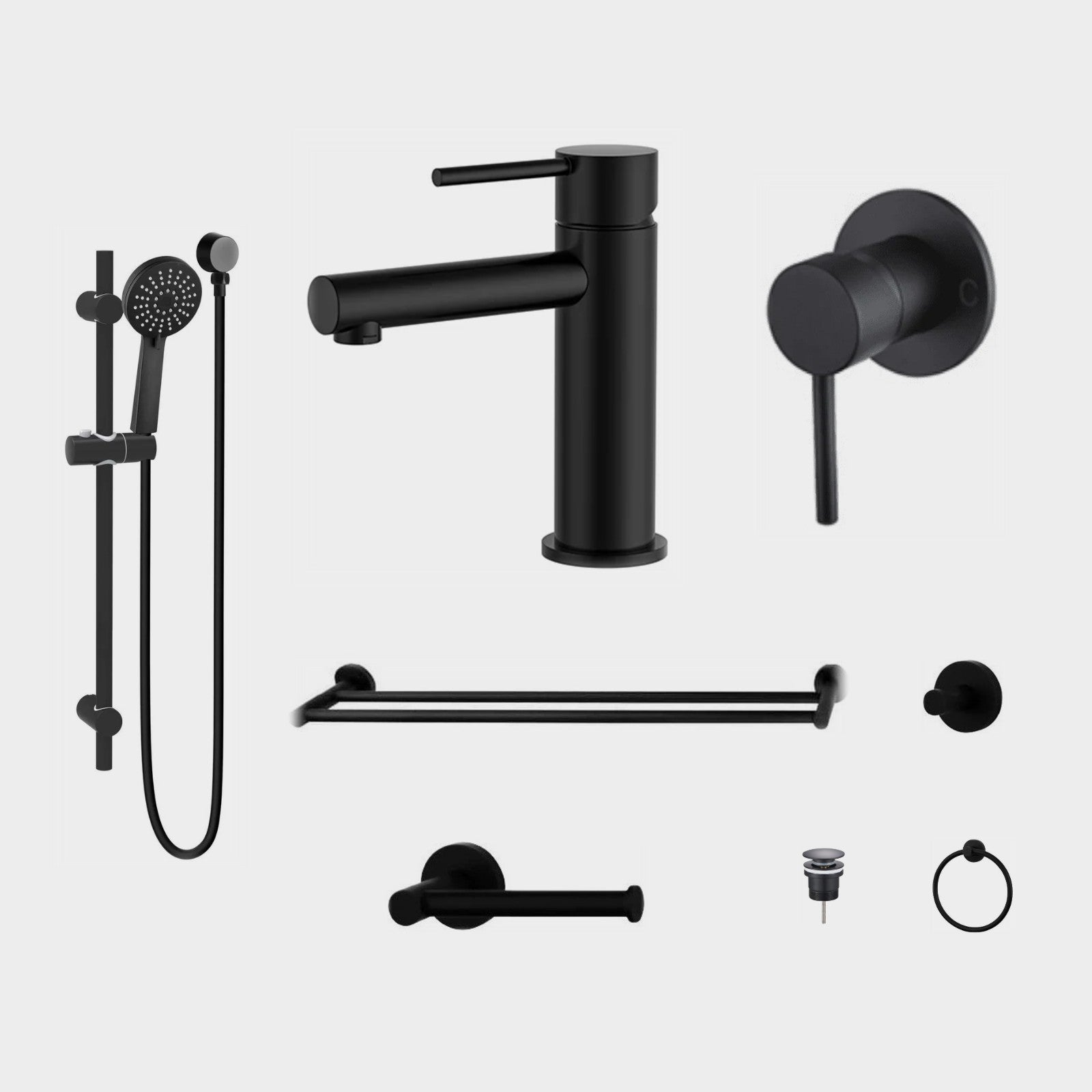 Zenmo JESS 8-Piece Bathroom Package - Matte Black: every piece in the package