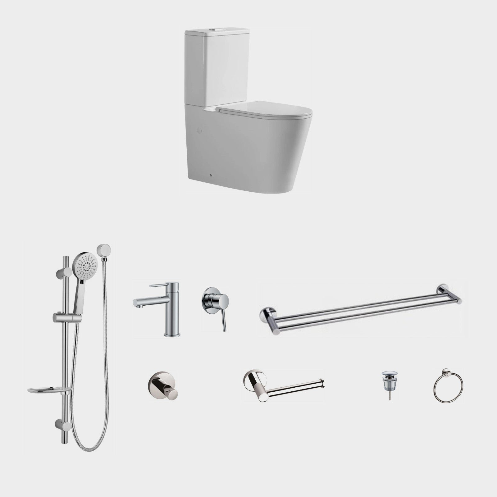 Zenmo JESS 9-Piece Bathroom Package with Toilet - Chrome: every piece in the package