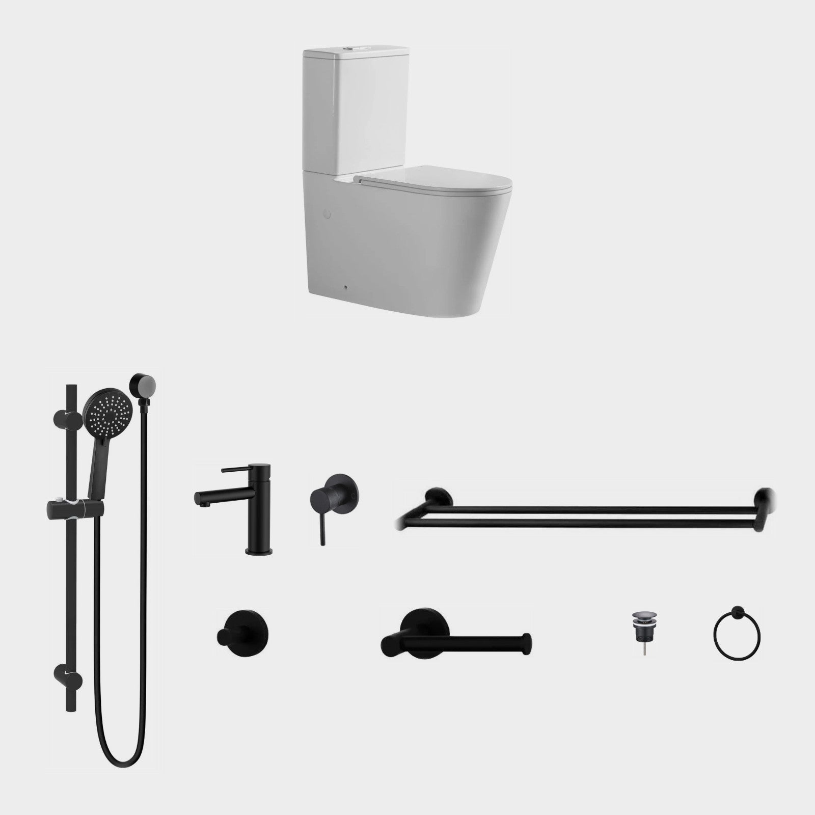 Zenmo JESS 9-Piece Bathroom Package with Toilet - Matte Black: every piece in the package