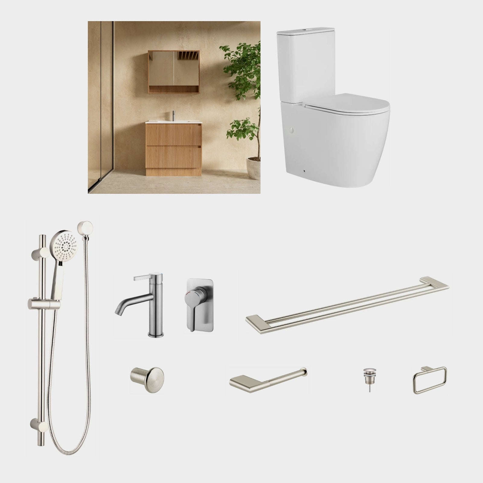 Zenmo KENZO 11-Piece Complete Bathroom Package with Vanity - Brushed Nickel: every piece in the package