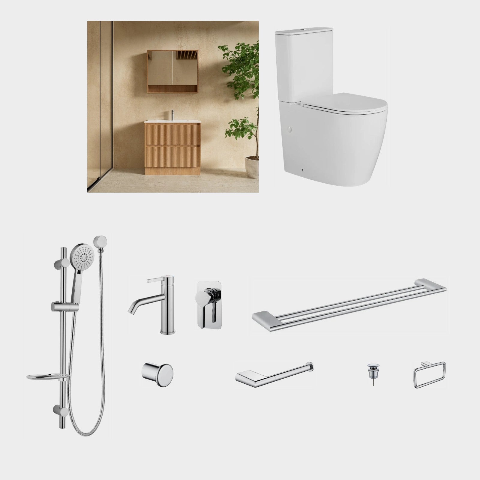 Zenmo KENZO 11-Piece Complete Bathroom Package with Vanity - Chrome: every piece in the package
