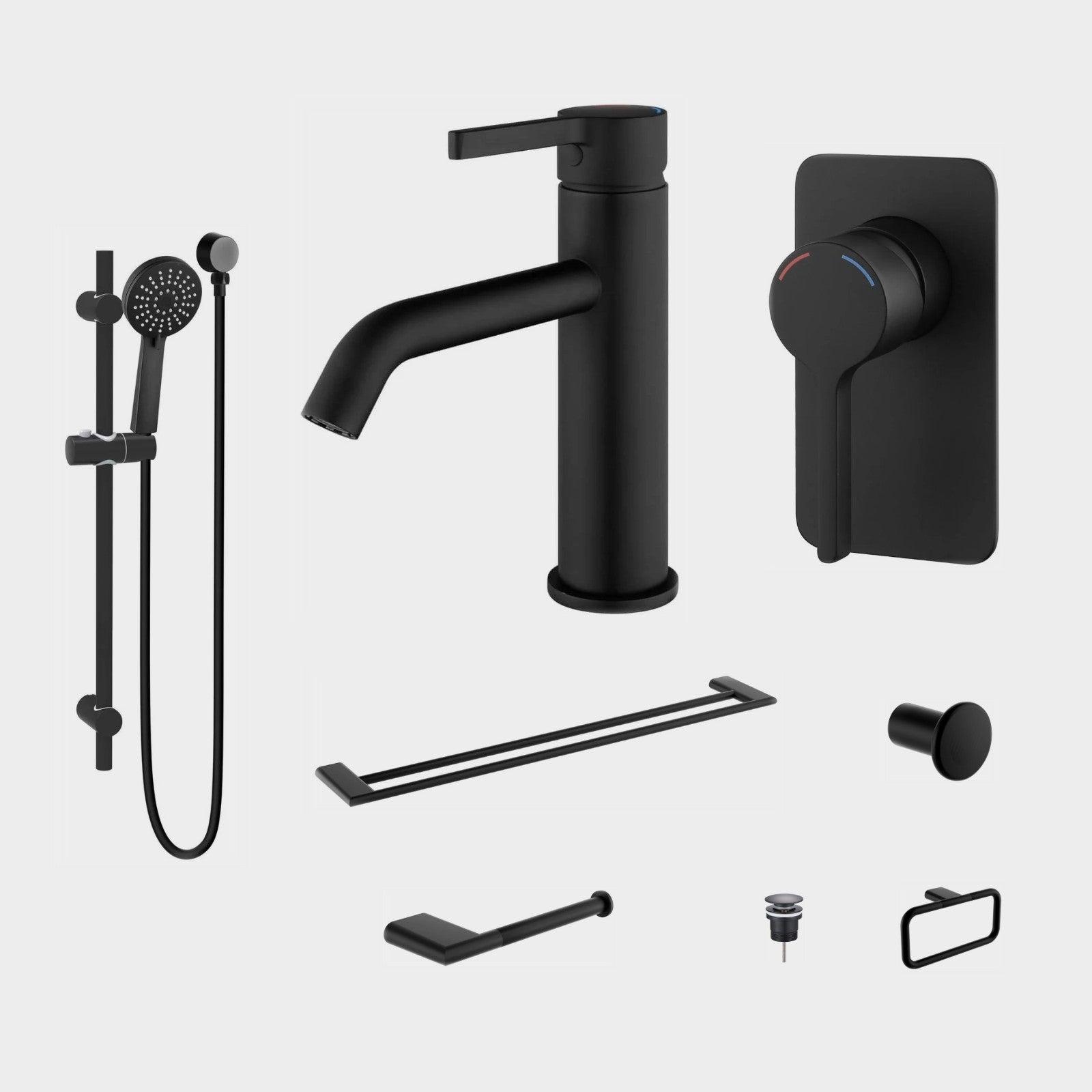 Zenmo KENZO 8-Piece Bathroom Package - Matte Black: every piece in the package