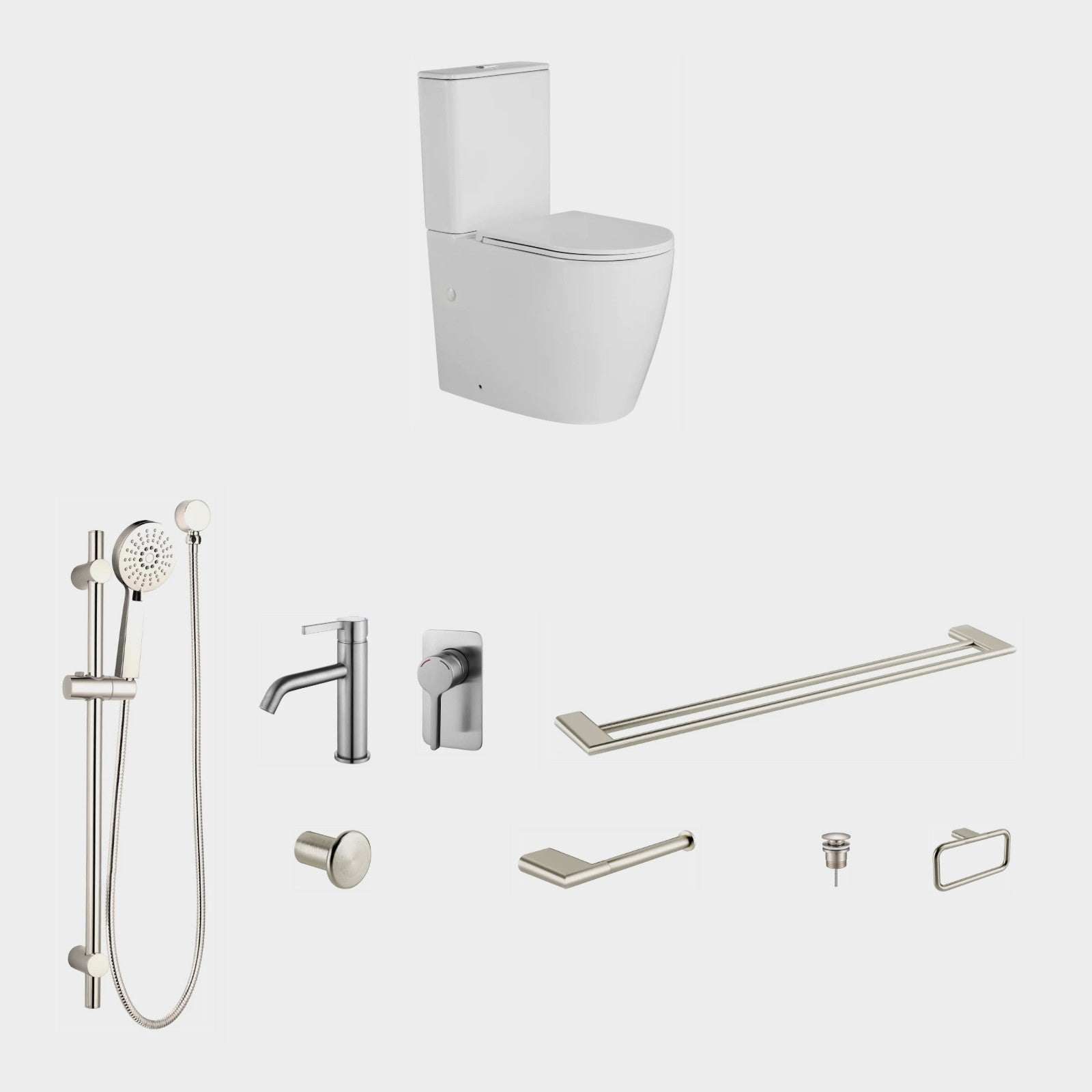 Zenmo KENZO 9-Piece Bathroom Package with Toilet - Brushed Nickel: every piece in the package