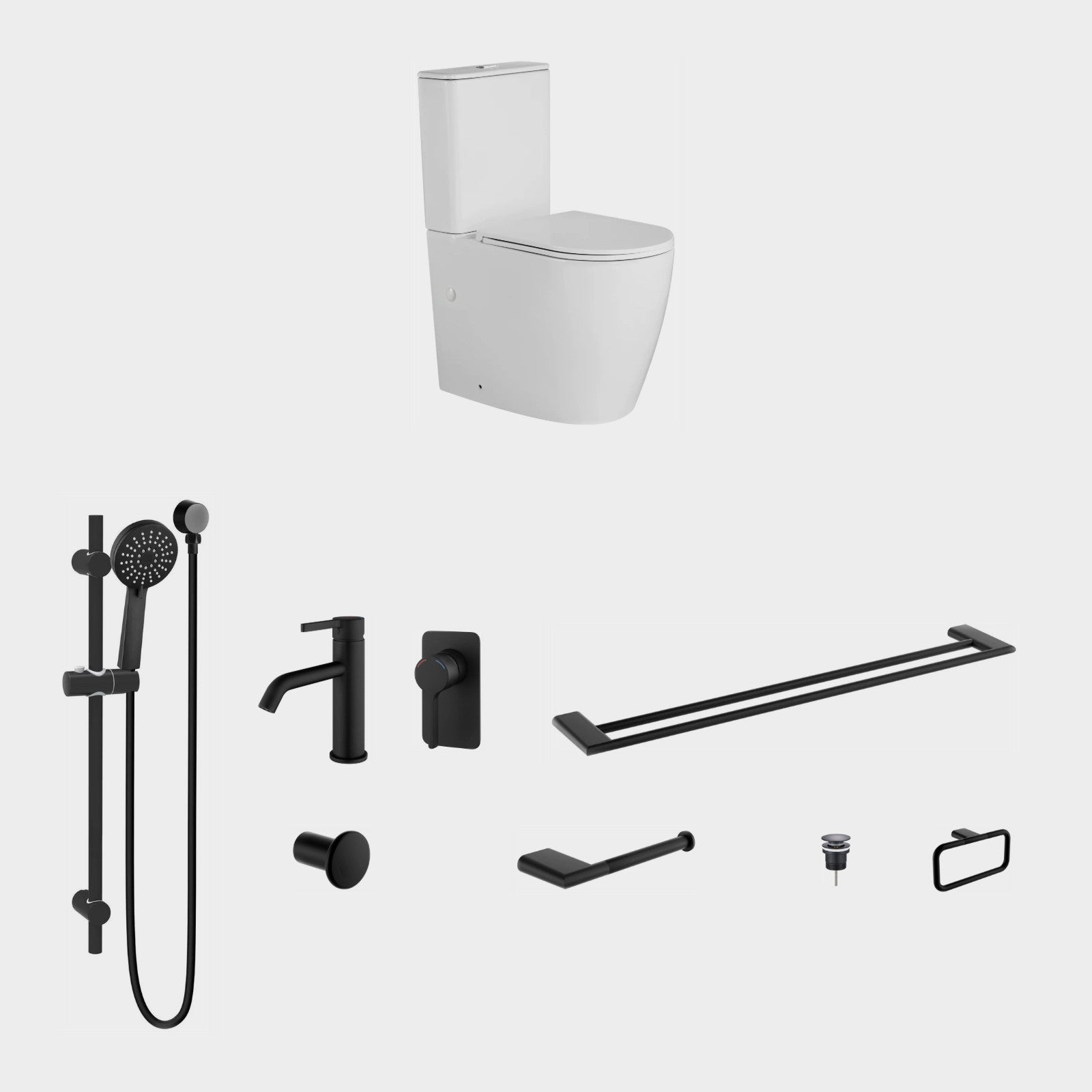 Zenmo KENZO 9-Piece Bathroom Package with Toilet - Matte Black: every piece in the package