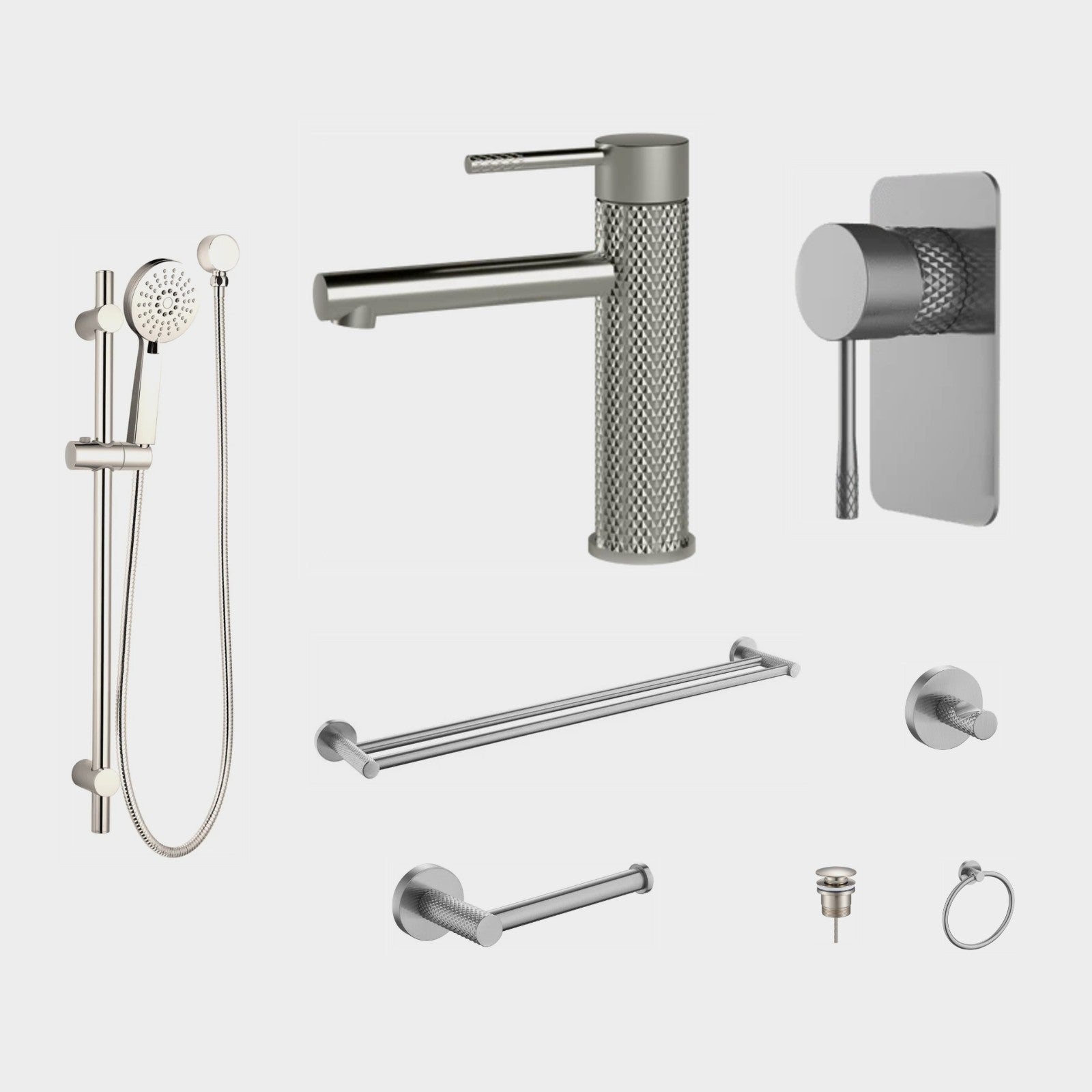 Zenmo TIARA 8-Piece Bathroom Package - Brushed Nickel: every piece in the package