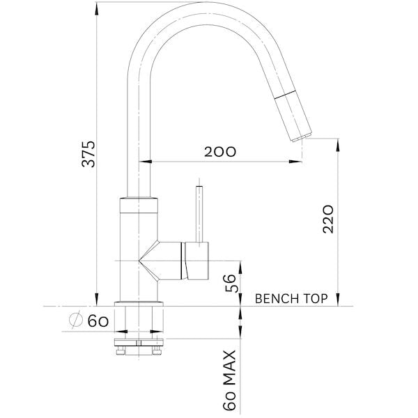 Methven CULINARY GOOSENECK SINK MIXER PULL OUT - LEAD FREE
