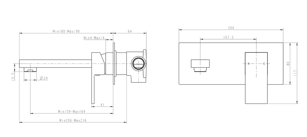 BLAZE Chrome Bathtub/Basin Wall Mixer With Spout(color up)(extension part)