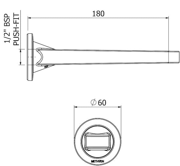 Methven SOFT SQUARE BATH SPOUTWALL MOUNT 200MM