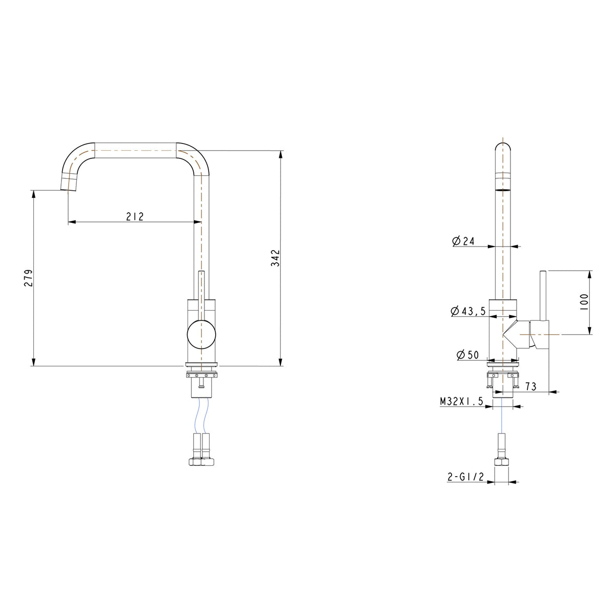 Electroplated Brass Swivel Spout Kitchen Mixer Tap