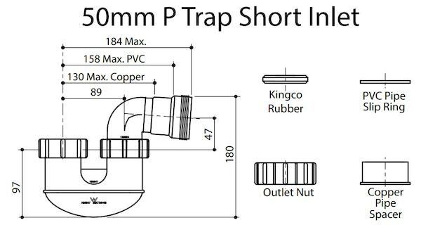 Caroma 50MM P TRAP SHORT INLET
