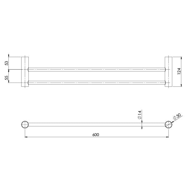 Phoenix Vivid Slimline Double Towel Rail 600mm