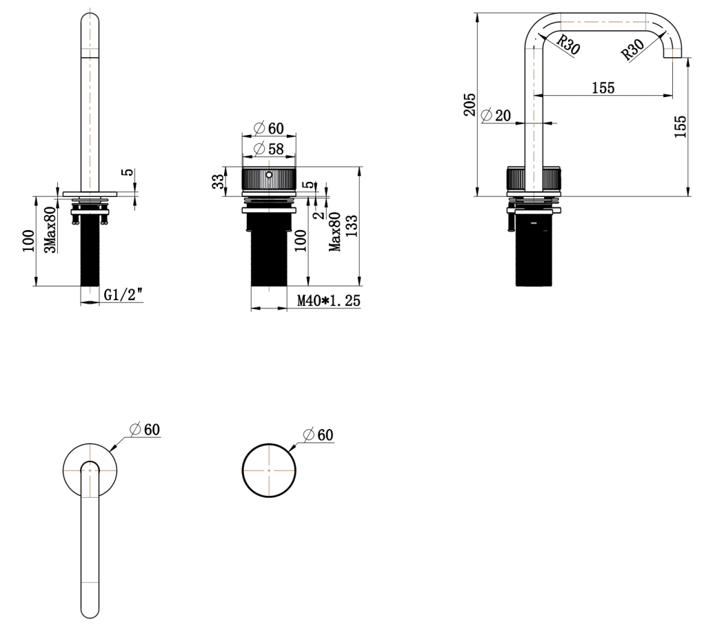 Bella Vista Mica Fluted Soft-Square Hob Basin Mixer Set
