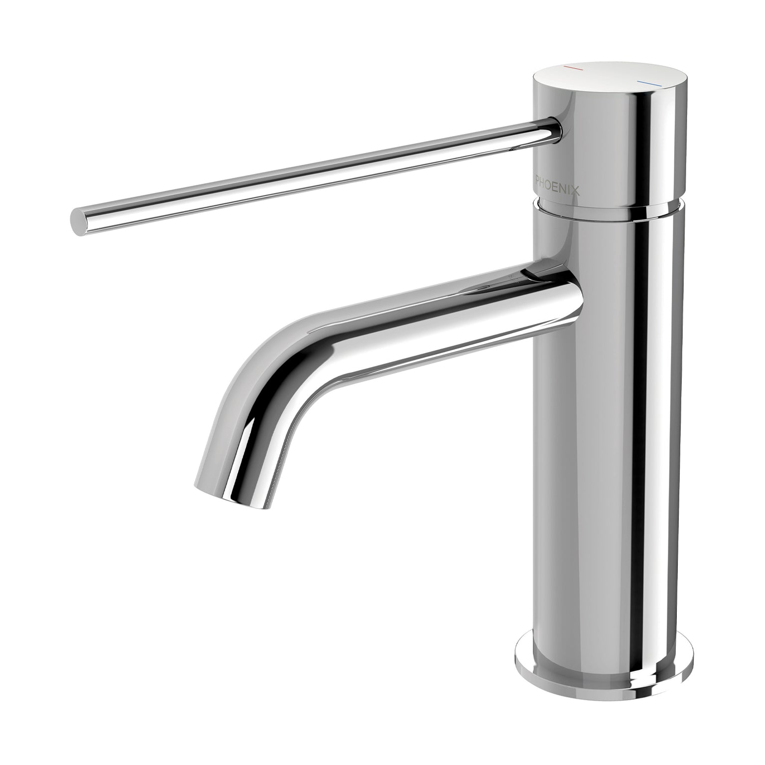 Phoenix Vivid Slimline Basin Mixer Curved Outlet with Extended Lever – Lead Free
