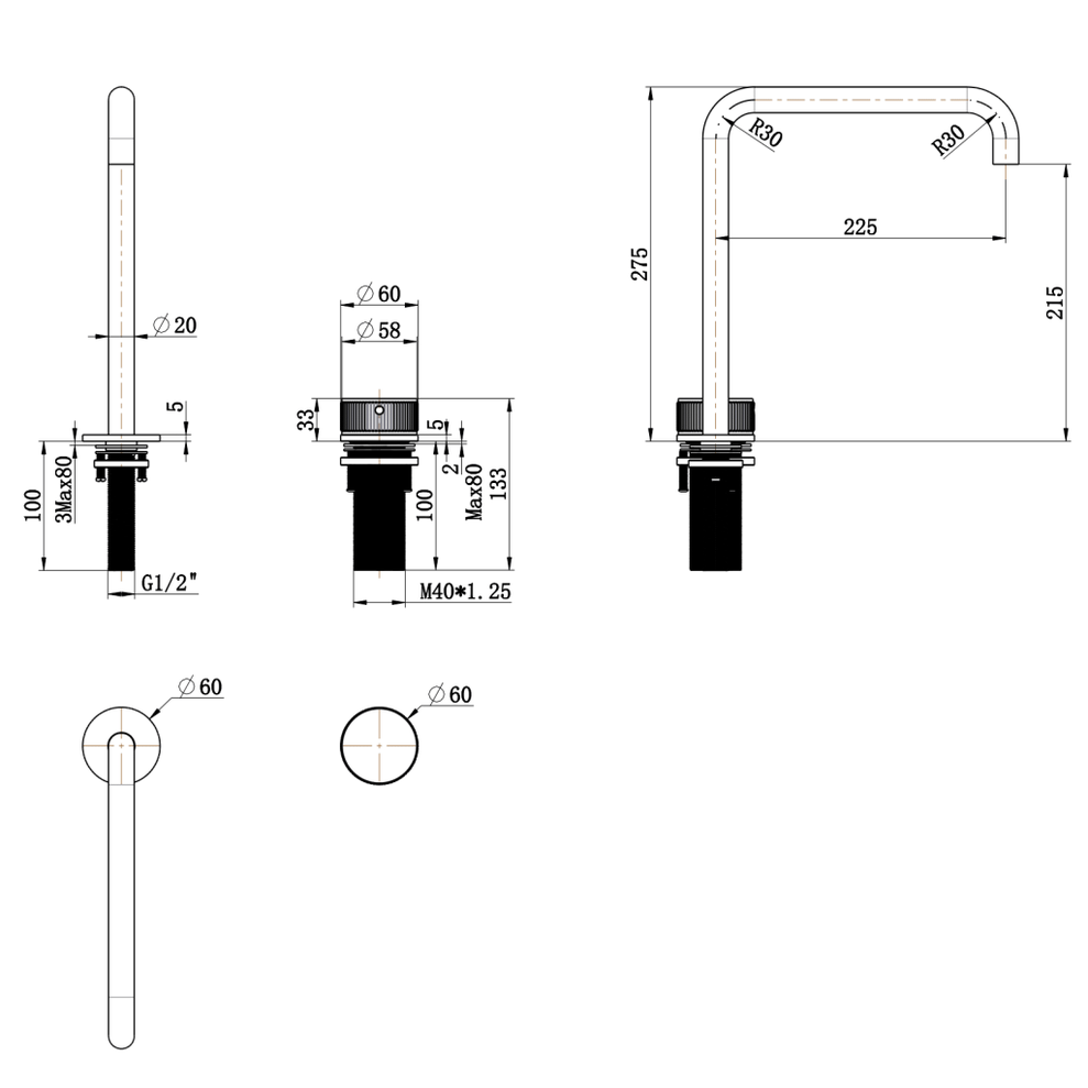 Bella Vista Mica Fluted Soft-Square Hob Sink/Basin Mixer Set