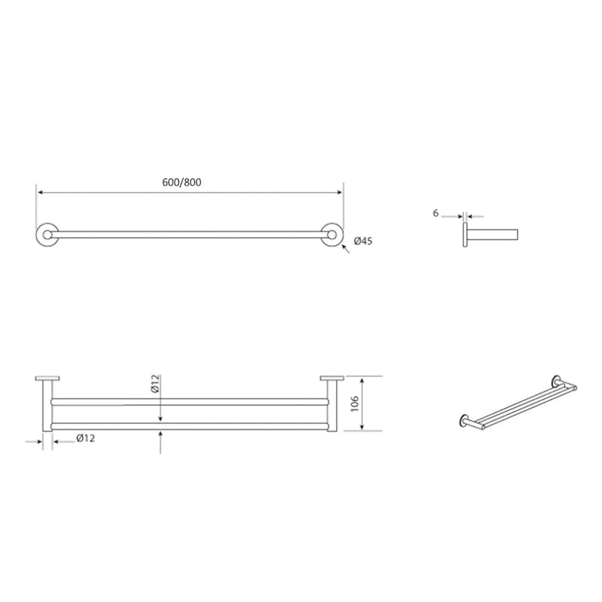 Bella Vista Mica Double Towel Rail -  800mm