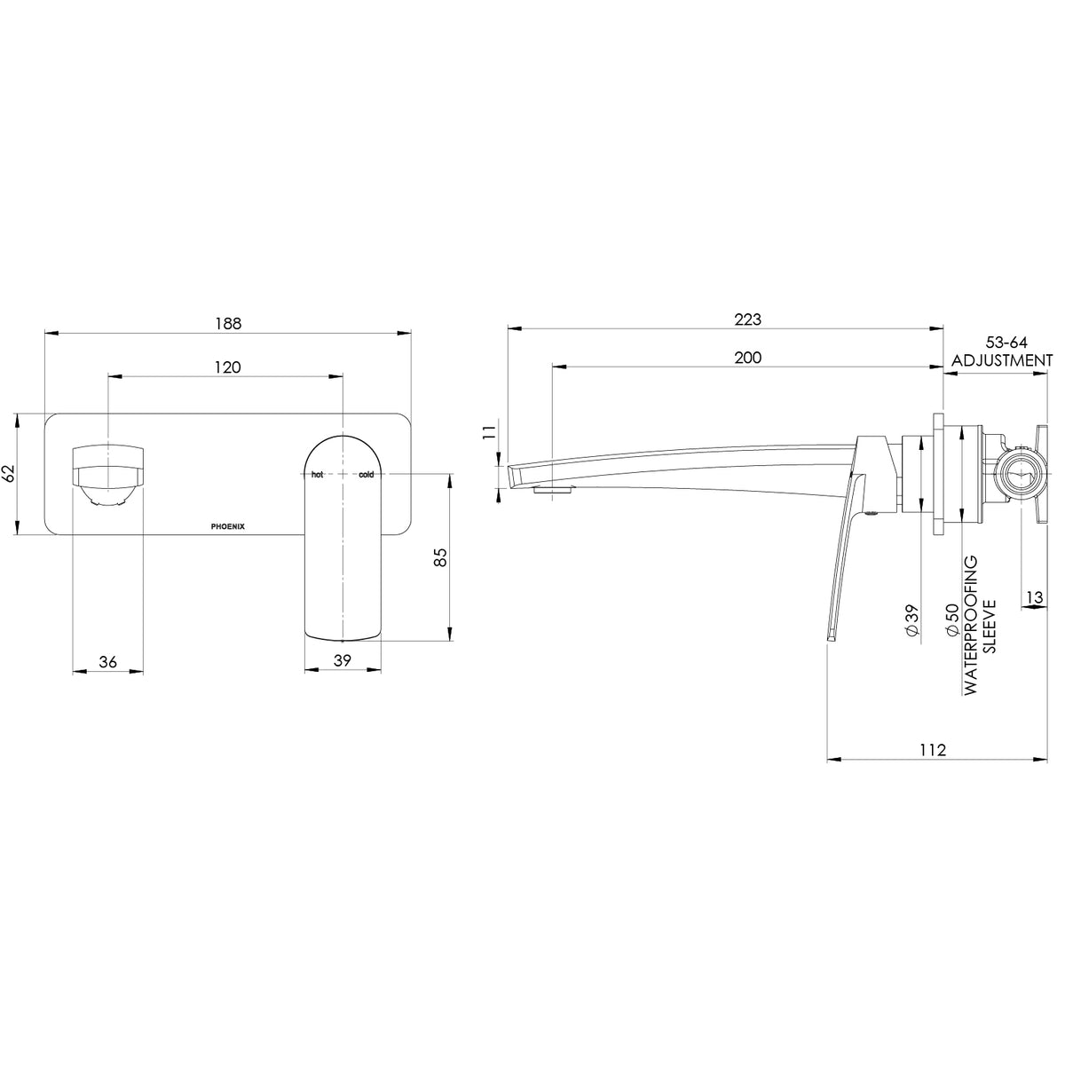 Phoenix Mekko SwitchMix Wall Basin / Bath Mixer Set 200mm (Complete Kit) – Lead Free