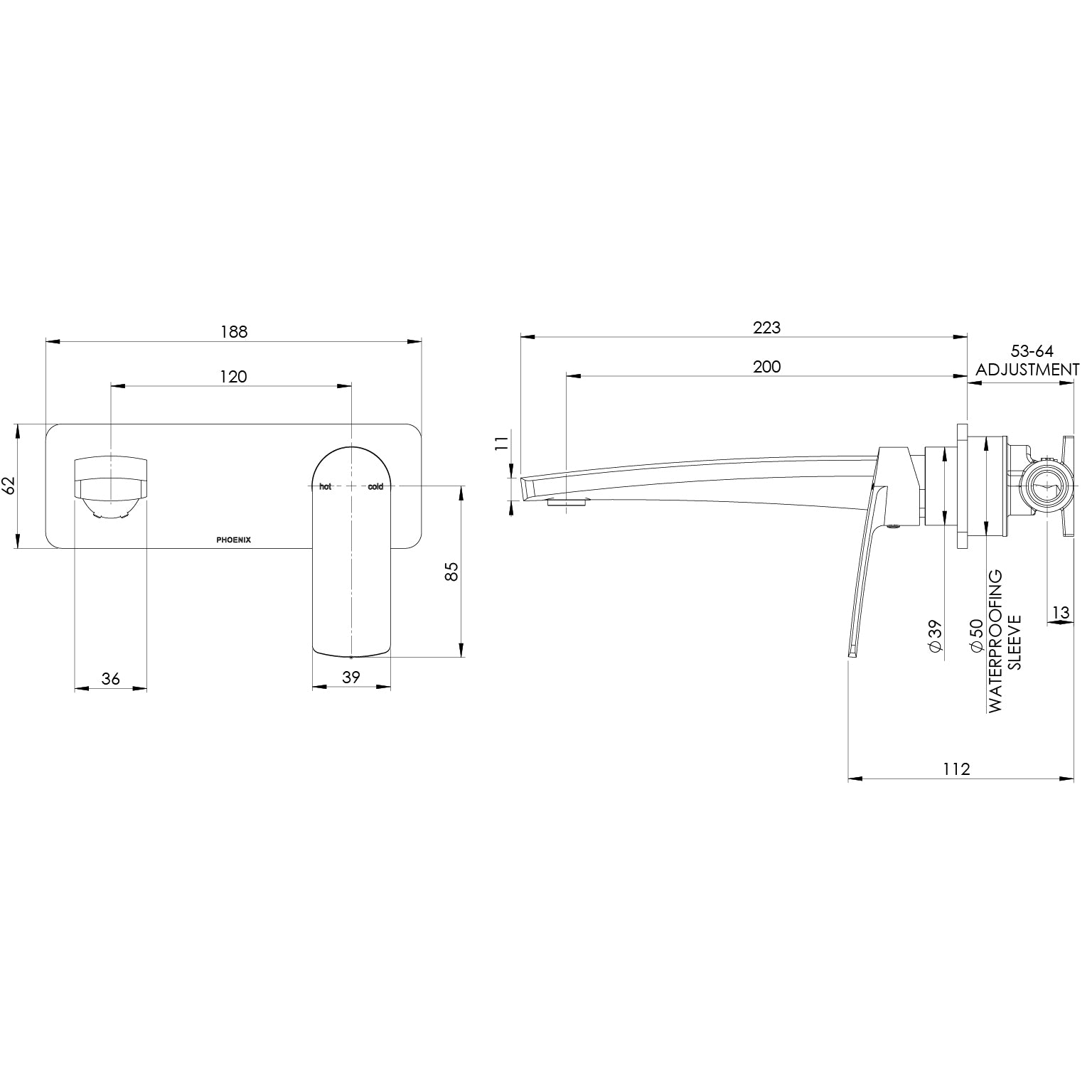 Phoenix Mekko SwitchMix Wall Basin / Bath Mixer Set 200mm (Complete Kit) – Lead Free