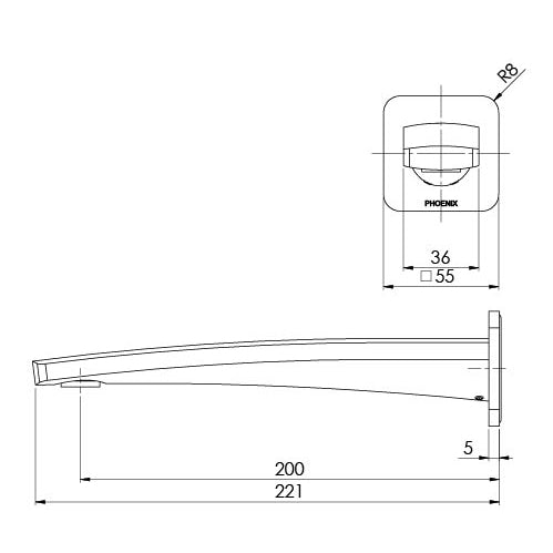 Phoenix Mekko Wall Bath Outlet 200mm – Lead Free