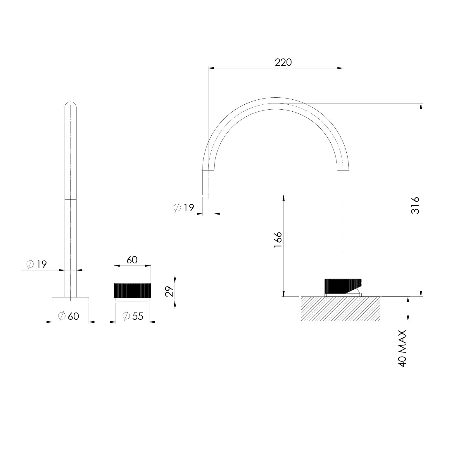 Phoenix Axia Hob Sink Mixer Set 220mm Gooseneck – Lead Free