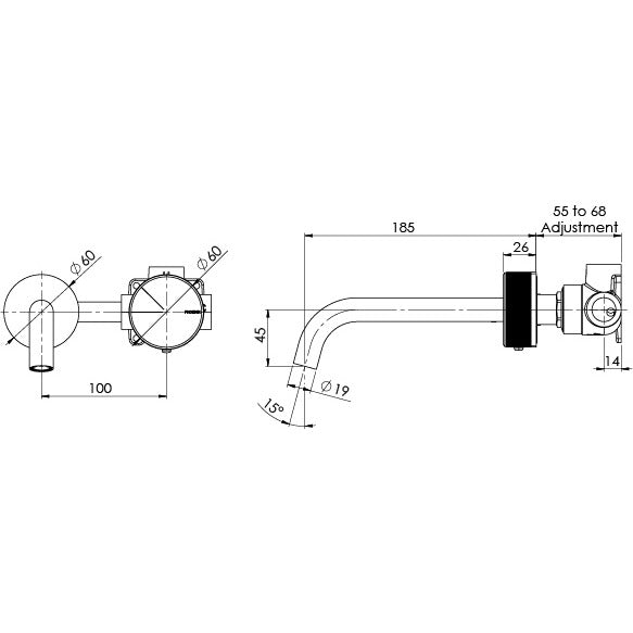 Phoenix Axia Wall Basin / Bath Curved Outlet Mixer Set 180mm