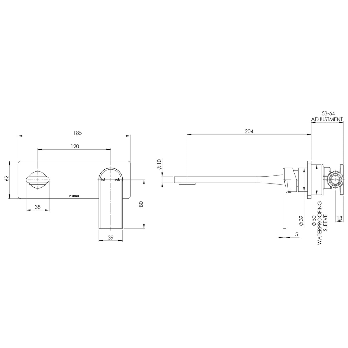 Phoenix Teel SwitchMix Wall Basin / Bath Mixer Set 200mm (Fit-Off Kit Only) – Lead Free