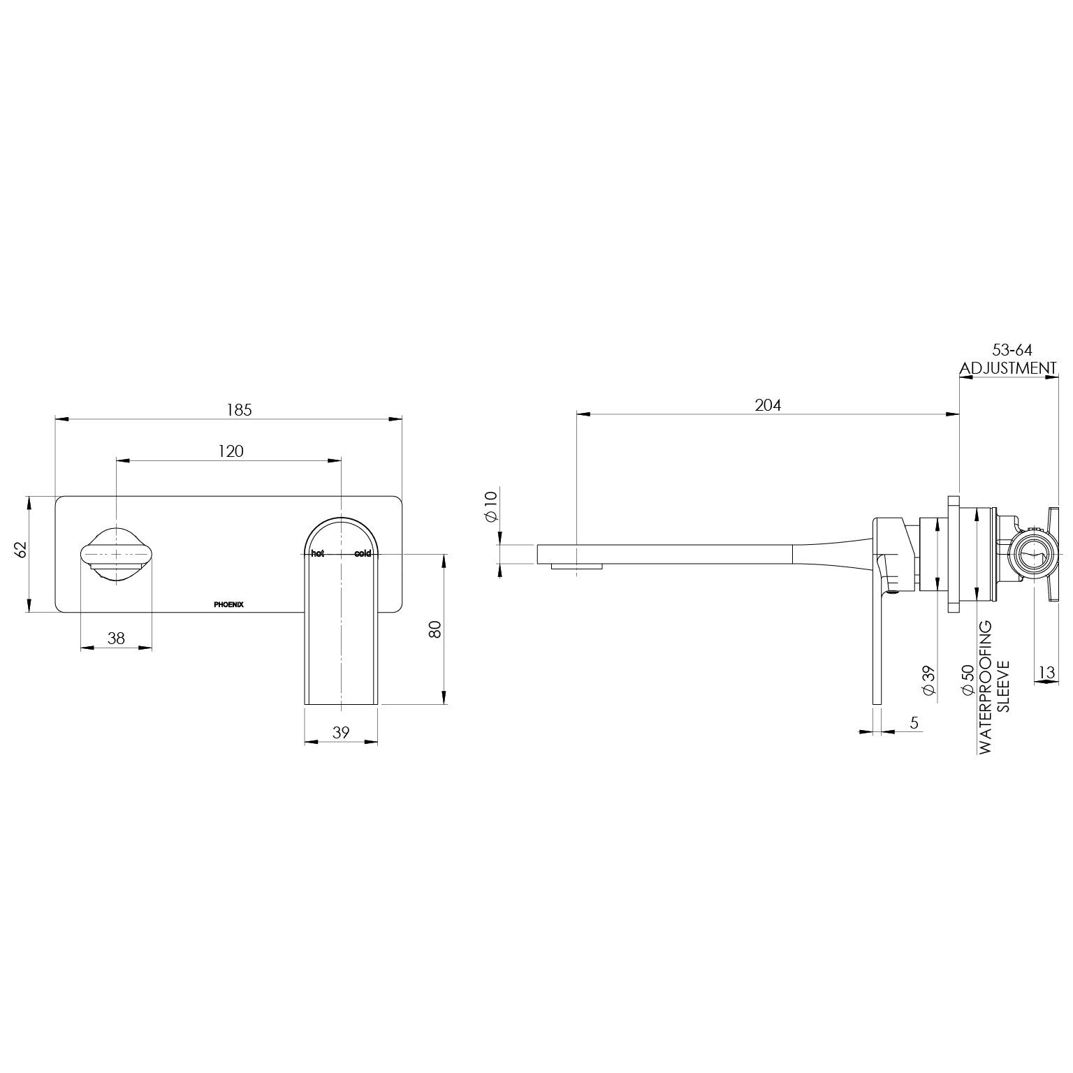 Phoenix Teel SwitchMix Wall Basin / Bath Mixer Set 200mm (Fit-Off Kit Only) – Lead Free