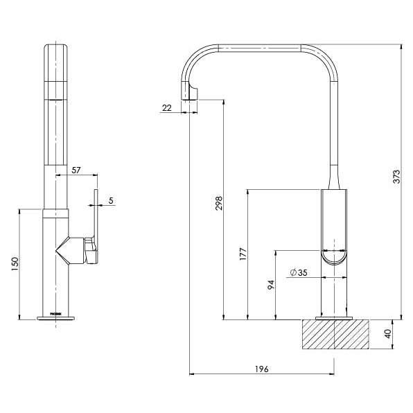 Phoenix Teel Sink Mixer 200mm Squareline – Lead Free