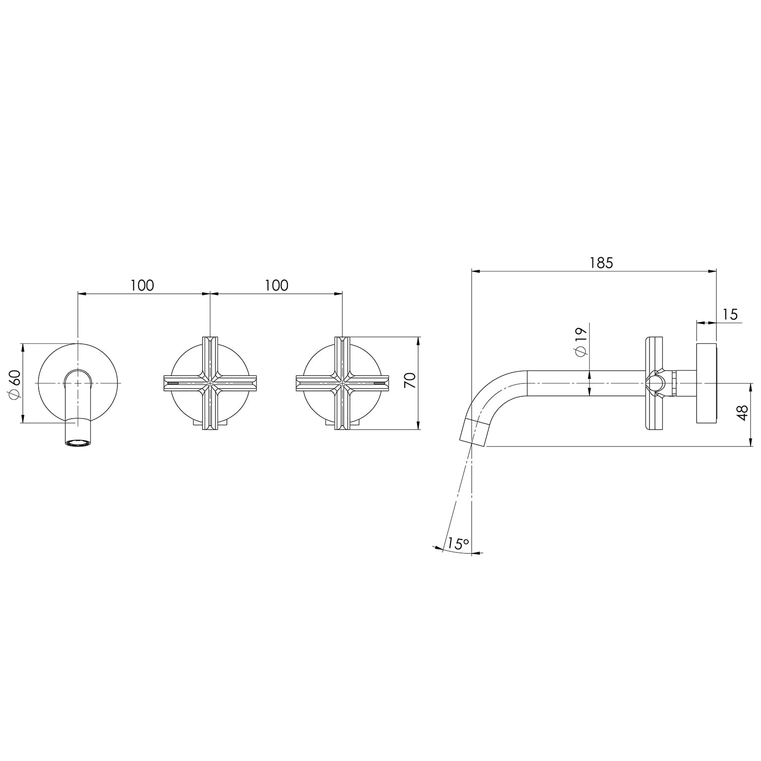 Phoenix Vivid Slimline Plus Wall Basin / Bath Hostess Set 180mm Outlet – Lead Free