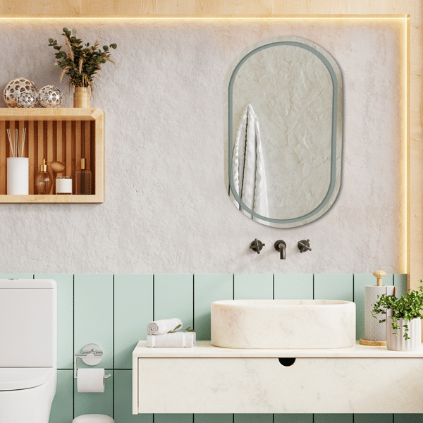 Star Frameless Oval LED Mirror Black Strip 90cm x 50cm Dimmable Touch Sensor Bathroom Wall Mirror