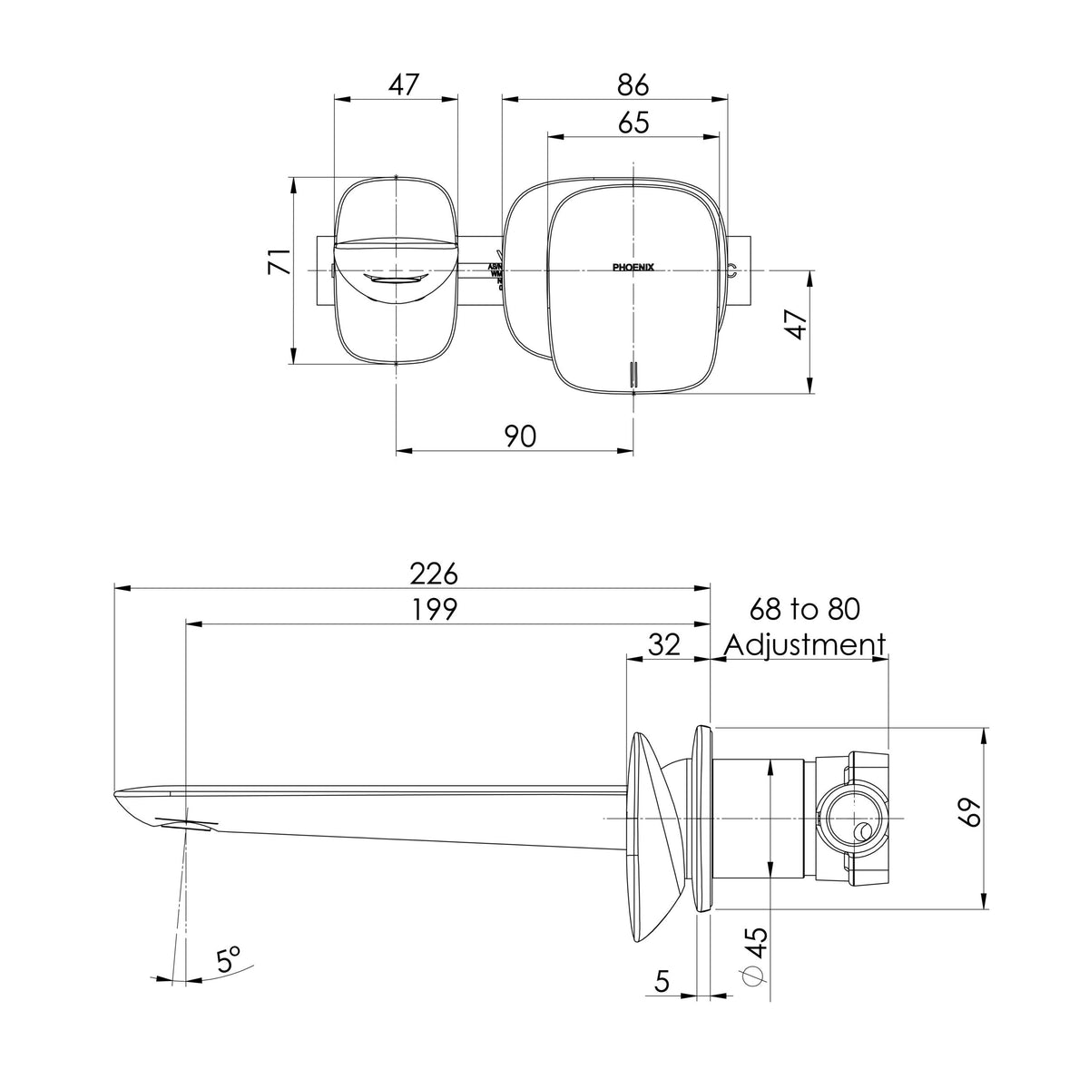 Phoenix Nuage Wall Basin / Bath Mixer Set 200mm
