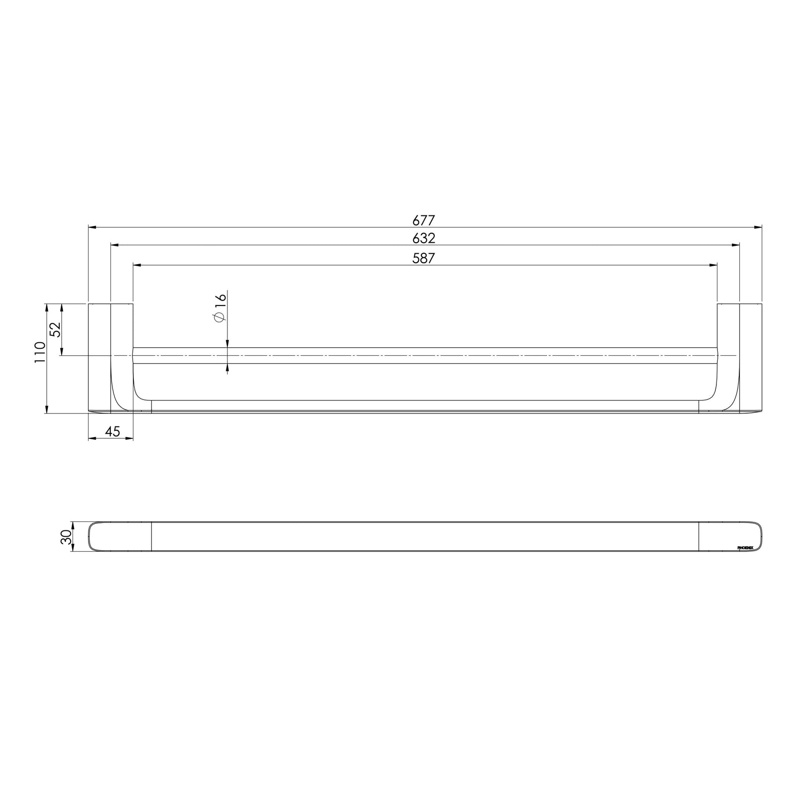 Phoenix Nuage Double Towel Rail 600mm