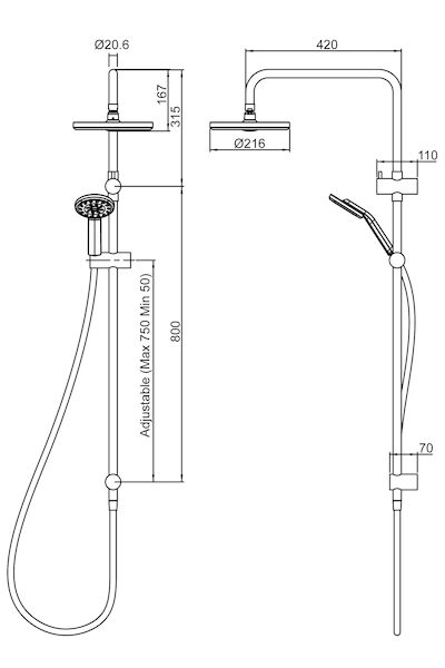 Methven KIRI SHOWER SYSTEM SATINJET GRAPHITE