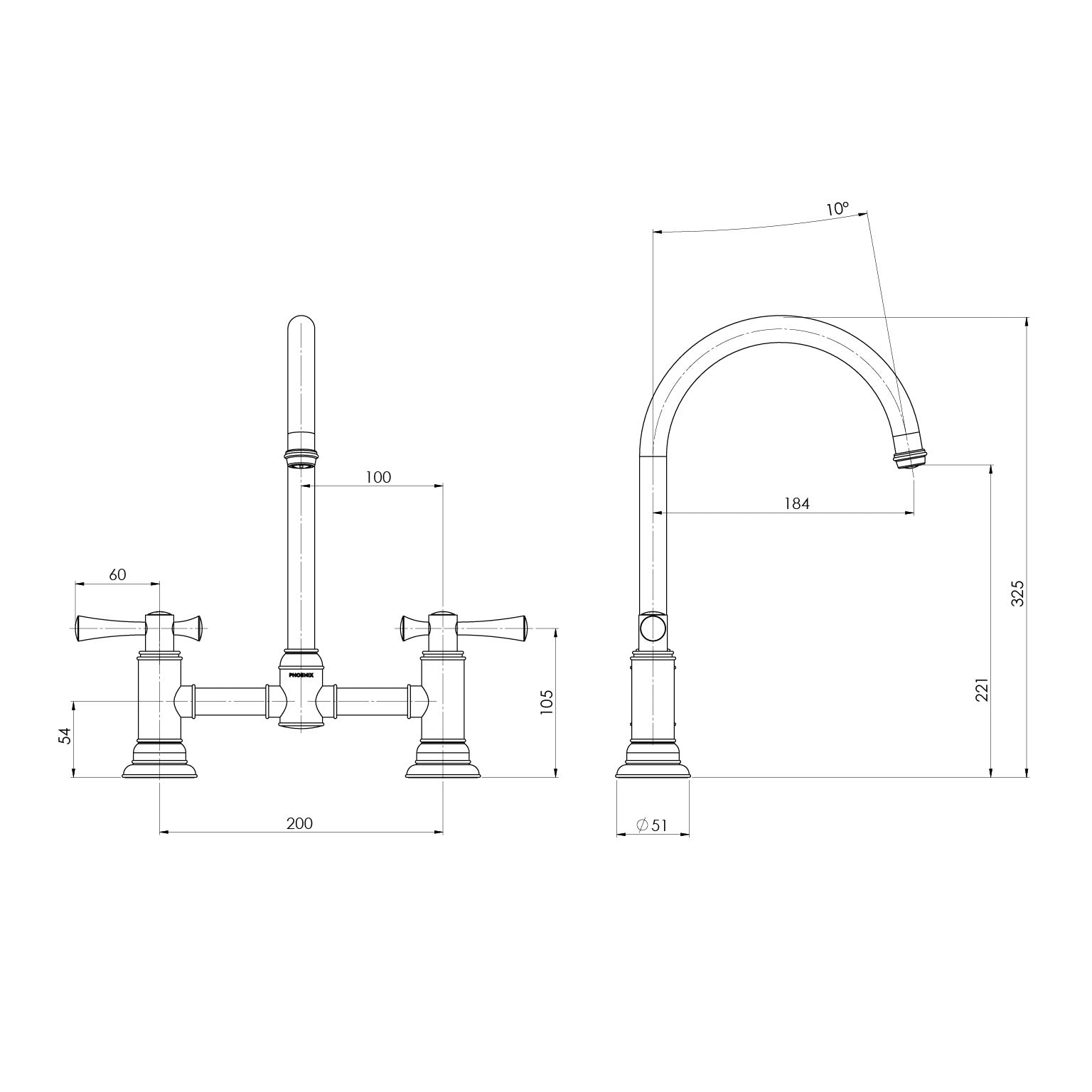 Phoenix Cromford Exposed Sink Set 180mm