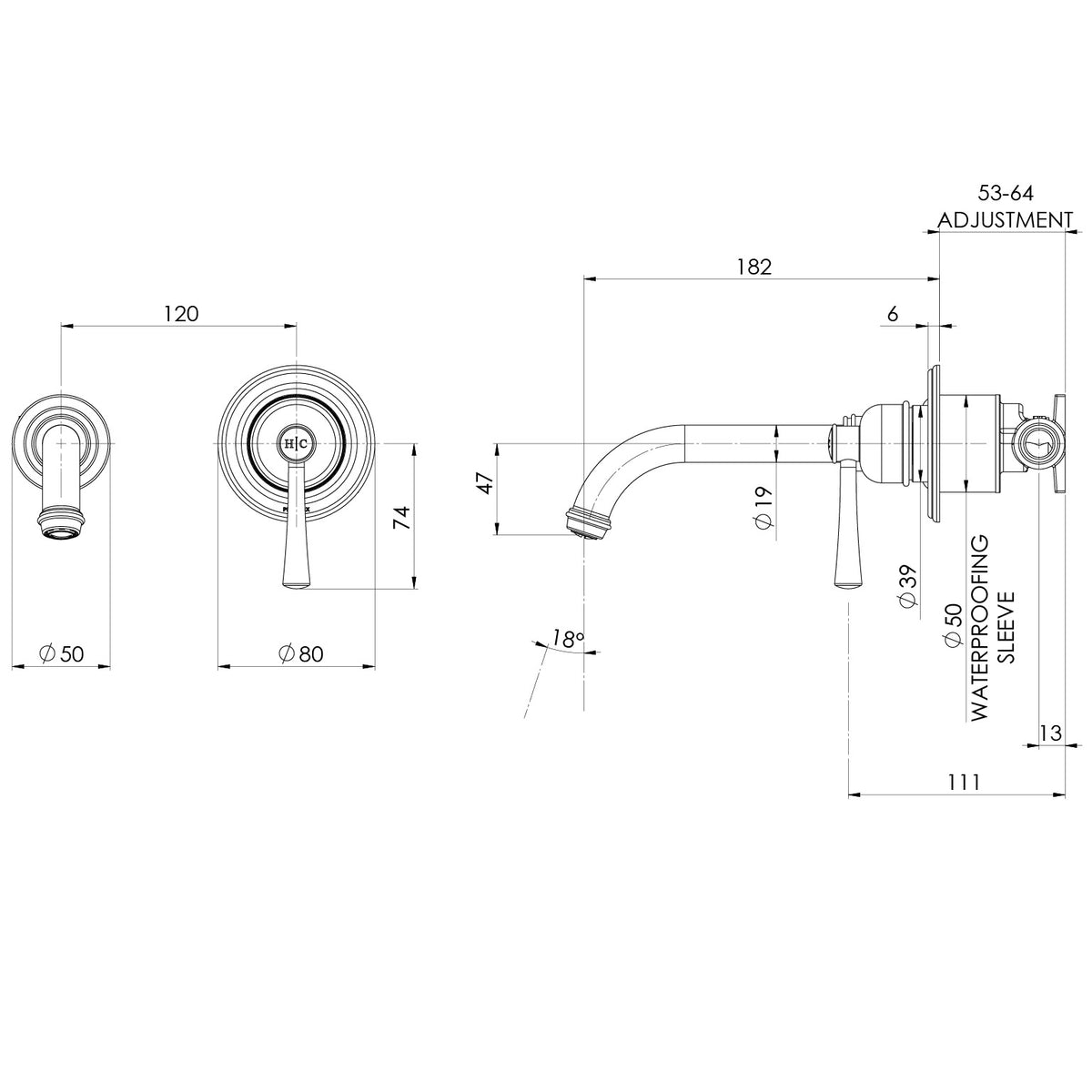 Phoenix Cromford SwitchMix Wall Basin / Bath Mixer Set 180mm (Fit-Off Kit Only) – Lead Free
