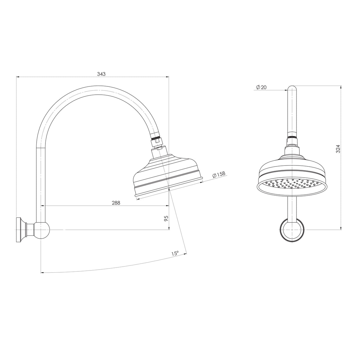 Phoenix Cromford High-Rise Shower Arm and Rose