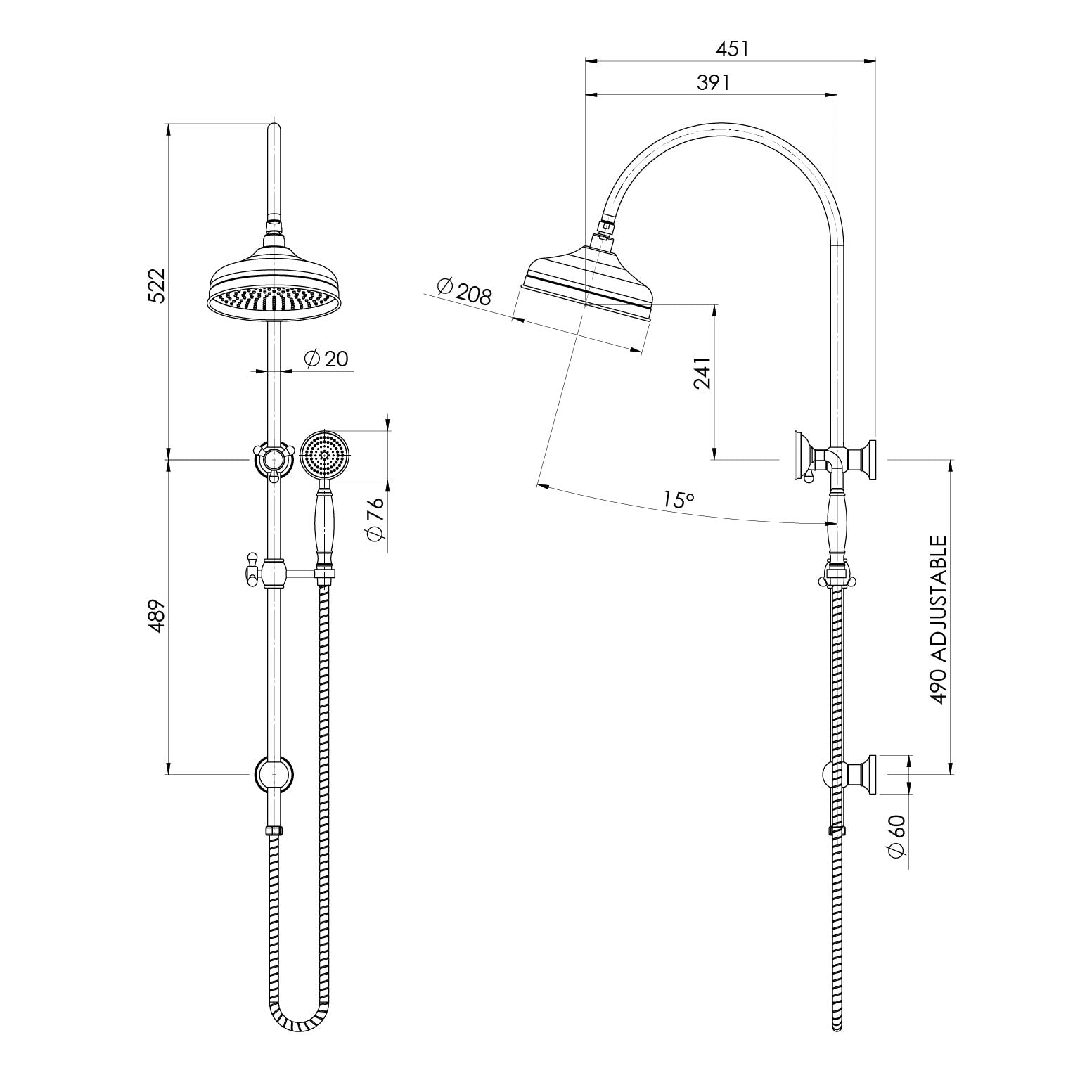 Phoenix Cromford Twin Shower 210mm Rose