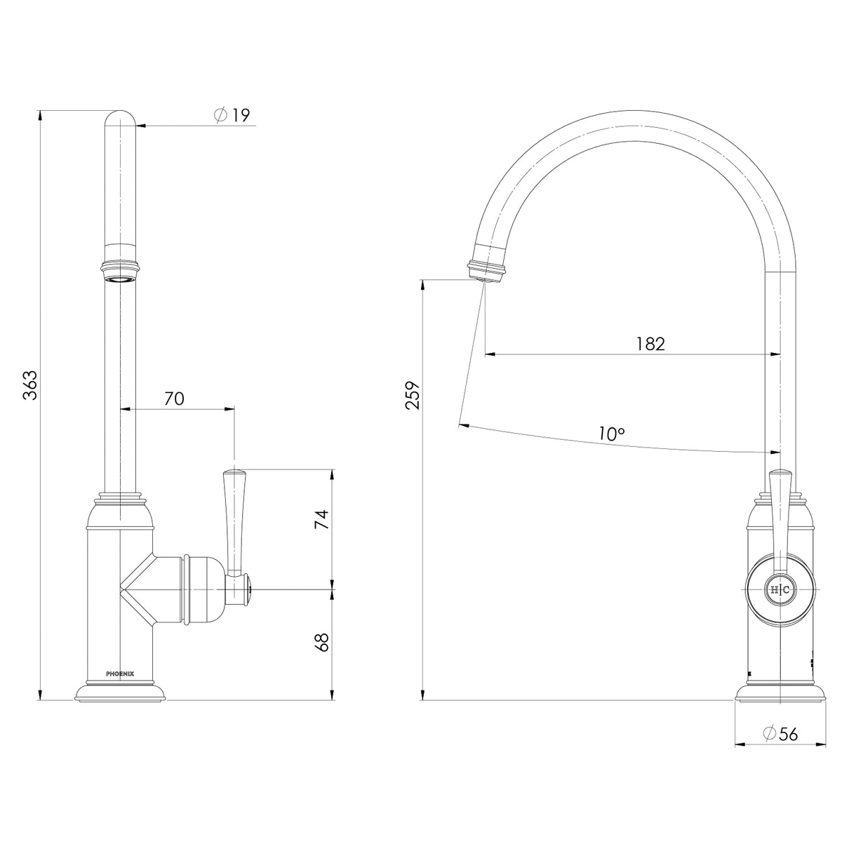 Phoenix Cromford Sink Mixer 180mm – Lead Free
