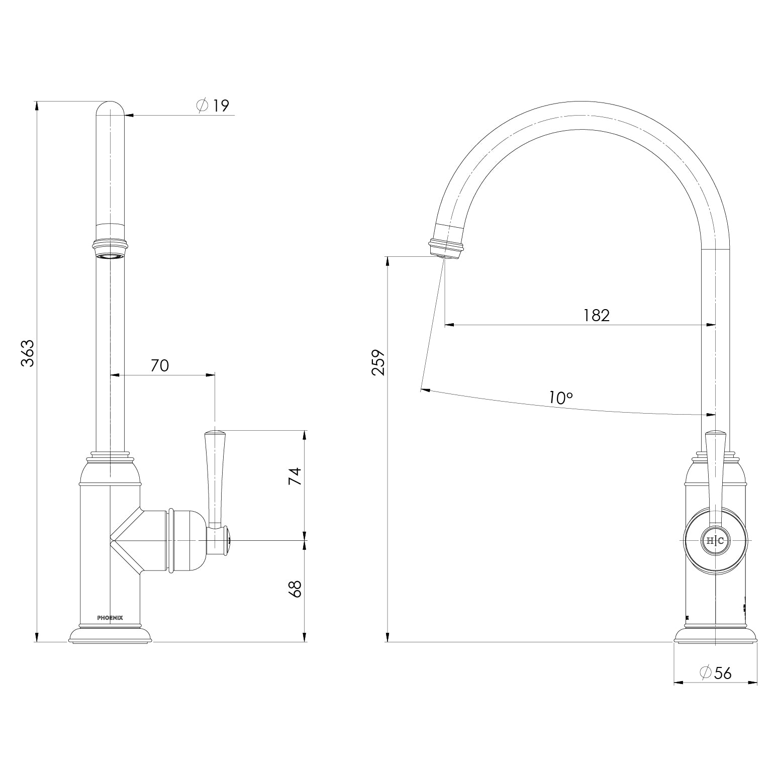 Phoenix Cromford Sink Mixer 180mm – Lead Free