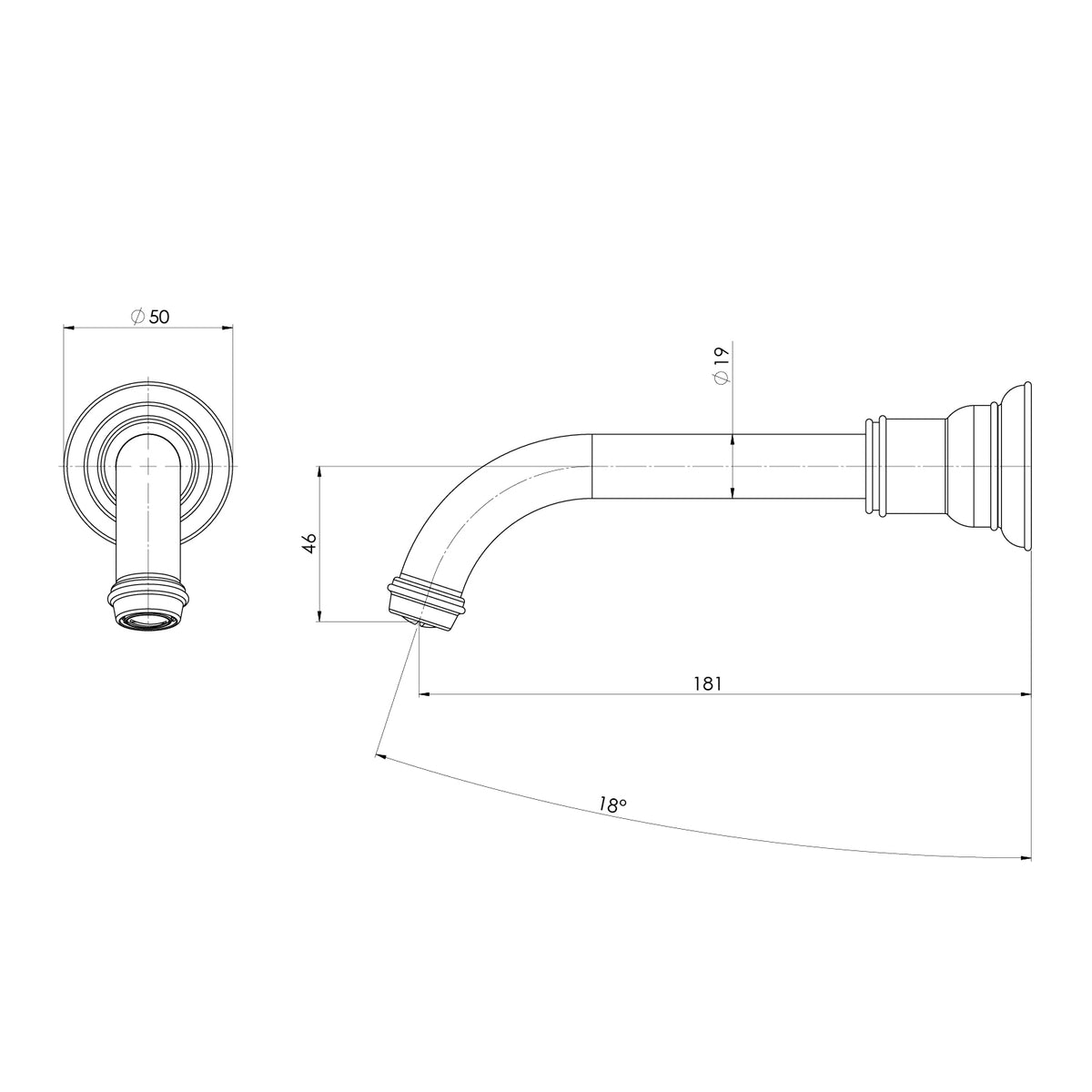 Phoenix Cromford Wall Basin / Bath Outlet 180mm – Lead Free
