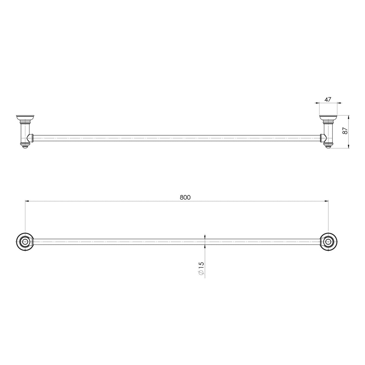 Phoenix Cromford Single Towel Rail 800mm dimensions